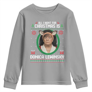 All I Want for Christmas Is Donica Lewinsky Youth Sweatshirt Funny Holiday Trump Meme Political Roast Season TS02 Sport Gray Print Your Wear