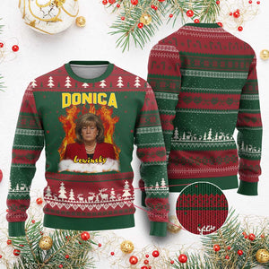 Donica Lewinsky Fire Trump Meme Ugly Christmas Sweater Viral Scandal Parody Political Roast Vibes TS02 Red Green Print Your Wear