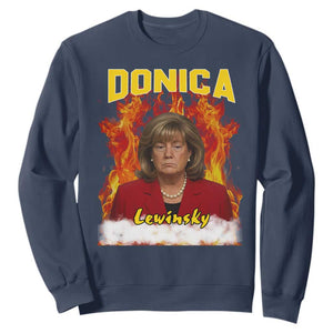 Donica Lewinsky Fire Trump Meme Sweatshirt Viral Scandal Parody Political Roast Vibes TS02 Navy Print Your Wear