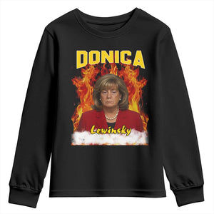 Donica Lewinsky Fire Trump Meme Youth Sweatshirt Viral Scandal Parody Political Roast Vibes TS02 Black Print Your Wear