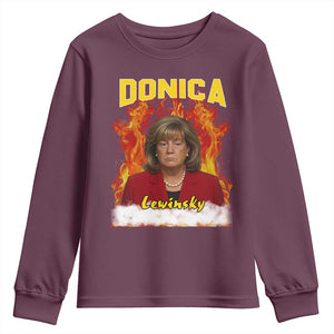 Donica Lewinsky Fire Trump Meme Youth Sweatshirt Viral Scandal Parody Political Roast Vibes TS02 Maroon Print Your Wear