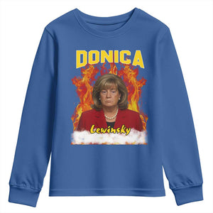 Donica Lewinsky Fire Trump Meme Youth Sweatshirt Viral Scandal Parody Political Roast Vibes TS02 Royal Blue Print Your Wear