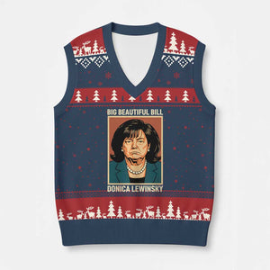 Big Beautiful Bill Donica Lewinsky V-Neck Knit Sweater Vest Funny Political Trump Meme Vintage Parody TS02 Navy Red Print Your Wear