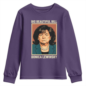 Big Beautiful Bill Donica Lewinsky Youth Sweatshirt Funny Political Trump Meme Vintage Parody TS02 Purple Print Your Wear