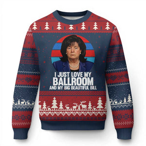 Funny Donica Lewinsky Viral Trump Meme Ugly Christmas Sweater Retro Big Beautiful Bill Political Roast Humor TS02 Navy Red Print Your Wear