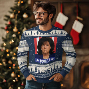 Donica Lewinsky Political Trump Meme Ugly Christmas Sweater Hilarious Viral Internet Parody TS02 Navy Beige Print Your Wear
