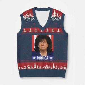 Donica Lewinsky Political Trump Meme V-Neck Knit Sweater Vest Hilarious Viral Internet Parody TS02 Navy Red Print Your Wear