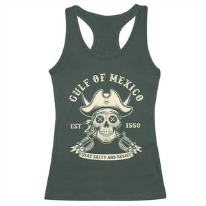 Gulf of Mexico Pirate Sugar Skull Racerback Tank Top Est 1550 Stay Salty And Resist TS02 Dark Forest Green Print Your Wear