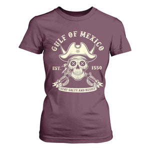 Gulf of Mexico Pirate Sugar Skull T Shirt For Women Est 1550 Stay Salty And Resist TS02 Maroon Print Your Wear