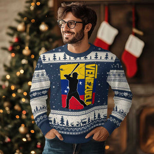 Venezuela Baseball Pride Vintage Flag Ugly Christmas Sweater Venezuelan Sports Fan Gift for Latino Beisbol Lovers TS02 Navy Beige Print Your Wear