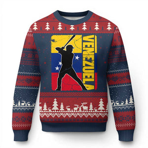 Venezuela Baseball Pride Vintage Flag Ugly Christmas Sweater Venezuelan Sports Fan Gift for Latino Beisbol Lovers TS02 Navy Red Print Your Wear