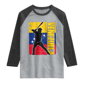 Venezuela Baseball Pride Vintage Flag Raglan Shirt Venezuelan Sports Fan Gift for Latino Beisbol Lovers TS02 Heather Gray Heather Charcoal Print Your Wear