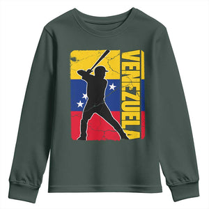 Venezuela Baseball Pride Vintage Flag Youth Sweatshirt Venezuelan Sports Fan Gift for Latino Beisbol Lovers TS02 Dark Forest Green Print Your Wear