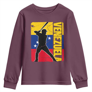 Venezuela Baseball Pride Vintage Flag Youth Sweatshirt Venezuelan Sports Fan Gift for Latino Beisbol Lovers TS02 Maroon Print Your Wear