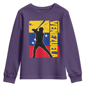 Venezuela Baseball Pride Vintage Flag Youth Sweatshirt Venezuelan Sports Fan Gift for Latino Beisbol Lovers TS02 Purple Print Your Wear