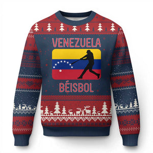 Venezuela Beisbol Flag Ugly Christmas Sweater Venezuelan Baseball Pride Latino Sports Fans TS02 Navy Red Print Your Wear