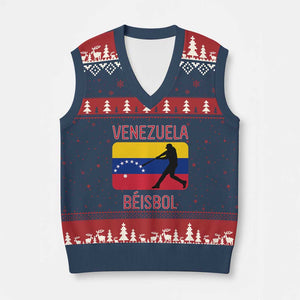 Venezuela Beisbol Flag V-Neck Knit Sweater Vest Venezuelan Baseball Pride Latino Sports Fans TS02 Navy Red Print Your Wear