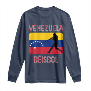 Venezuela Beisbol Flag Long Sleeve Shirt Venezuelan Baseball Pride Latino Sports Fans TS02 Navy Print Your Wear