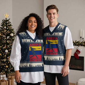 Arepa Power Venezuela Baseball Flag V-Neck Knit Sweater Vest Funny Venezuelan Pride Gift for Beisbol Lovers TS02 Navy Beige Print Your Wear