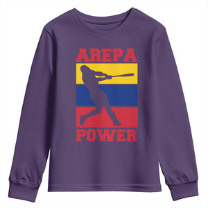 Arepa Power Venezuela Baseball Flag Youth Sweatshirt Funny Venezuelan Pride Gift for Beisbol Lovers TS02 Purple Print Your Wear