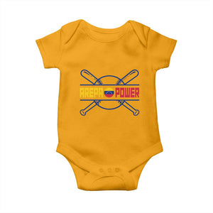 Arepa Power Baseball Crossed Bats Baby Onesie Funny Venezuelan Pride Gift for Latino Sports Fans TS02 Gold Print Your Wear