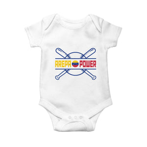Arepa Power Baseball Crossed Bats Baby Onesie Funny Venezuelan Pride Gift for Latino Sports Fans TS02 White Print Your Wear
