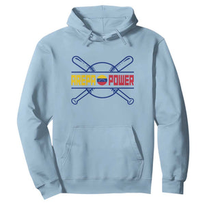 Arepa Power Baseball Crossed Bats Hoodie Funny Venezuelan Pride Gift for Latino Sports Fans TS02 Light Blue Print Your Wear