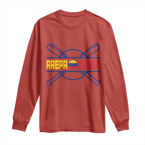 Arepa Power Baseball Crossed Bats Long Sleeve Shirt Funny Venezuelan Pride Gift for Latino Sports Fans TS02 Red Print Your Wear