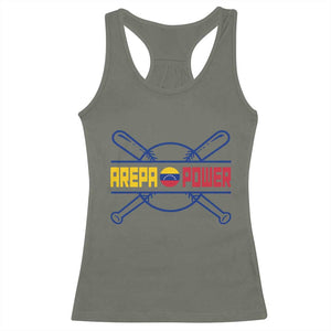Arepa Power Baseball Crossed Bats Racerback Tank Top Funny Venezuelan Pride Gift for Latino Sports Fans TS02 Military Green Print Your Wear