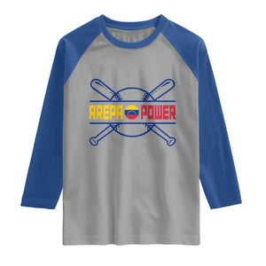 Arepa Power Baseball Crossed Bats Raglan Shirt Funny Venezuelan Pride Gift for Latino Sports Fans TS02 Sport Gray Royal Print Your Wear