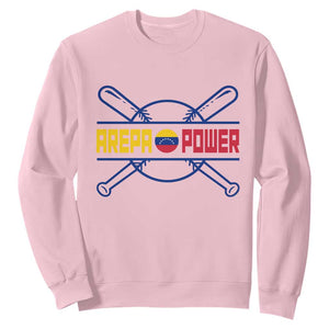 Arepa Power Baseball Crossed Bats Sweatshirt Funny Venezuelan Pride Gift for Latino Sports Fans TS02 Light Pink Print Your Wear