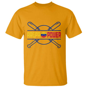Arepa Power Baseball Crossed Bats T Shirt Funny Venezuelan Pride Gift for Latino Sports Fans TS02 Gold Print Your Wear