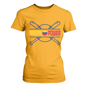 Arepa Power Baseball Crossed Bats T Shirt For Women Funny Venezuelan Pride Gift for Latino Sports Fans TS02 Gold Print Your Wear
