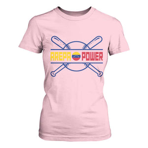 Arepa Power Baseball Crossed Bats T Shirt For Women Funny Venezuelan Pride Gift for Latino Sports Fans TS02 Light Pink Print Your Wear