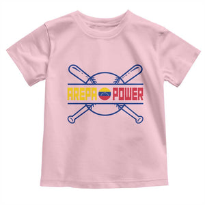 Arepa Power Baseball Crossed Bats Toddler T Shirt Funny Venezuelan Pride Gift for Latino Sports Fans TS02 Light Pink Print Your Wear
