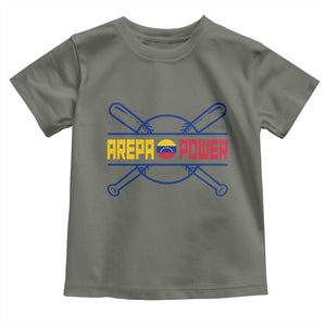 Arepa Power Baseball Crossed Bats Toddler T Shirt Funny Venezuelan Pride Gift for Latino Sports Fans TS02 Military Green Print Your Wear