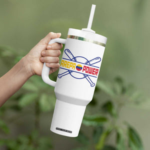 Arepa Power Baseball Crossed Bats Tumbler With Handle Funny Venezuelan Pride Gift for Latino Sports Fans TS02 Print Your Wear