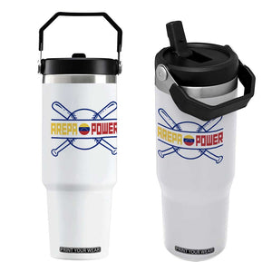 Arepa Power Baseball Crossed Bats Flip Straw Tumbler Funny Venezuelan Pride Gift for Latino Sports Fans TS02 One Size: 30 oz White Print Your Wear