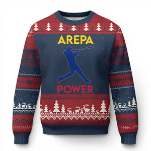 Arepa Power Baseball Batter Silhouette Ugly Christmas Sweater Venezuelan Pride Beisbol for Baseball Fans TS02 Navy Red Print Your Wear