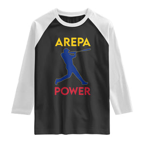 Arepa Power Baseball Batter Silhouette Raglan Shirt Venezuelan Pride Beisbol for Baseball Fans TS02 Black White Print Your Wear