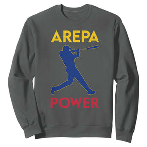 Arepa Power Baseball Batter Silhouette Sweatshirt Venezuelan Pride Beisbol for Baseball Fans TS02 Dark Heather Print Your Wear