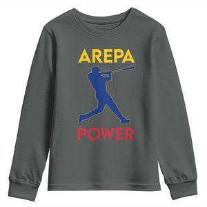 Arepa Power Baseball Batter Silhouette Youth Sweatshirt Venezuelan Pride Beisbol for Baseball Fans TS02 Dark Heather Print Your Wear
