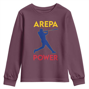 Arepa Power Baseball Batter Silhouette Youth Sweatshirt Venezuelan Pride Beisbol for Baseball Fans TS02 Maroon Print Your Wear