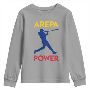 Arepa Power Baseball Batter Silhouette Youth Sweatshirt Venezuelan Pride Beisbol for Baseball Fans TS02 Sport Gray Print Your Wear