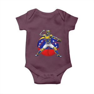 Venezuela Baseball Pitcher Skeleton Baby Onesie Venezuelan Flag Venezuela Pride Sports Fans TS02 Maroon Print Your Wear