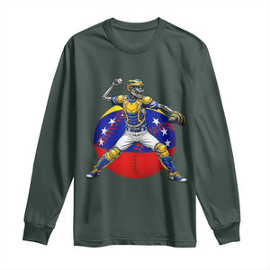 Venezuela Baseball Pitcher Skeleton Long Sleeve Shirt Venezuelan Flag Venezuela Pride Sports Fans TS02 Dark Forest Green Print Your Wear