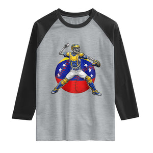 Venezuela Baseball Pitcher Skeleton Raglan Shirt Venezuelan Flag Venezuela Pride Sports Fans TS02 Heather Gray Black Print Your Wear