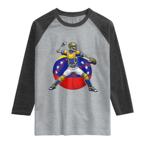 Venezuela Baseball Pitcher Skeleton Raglan Shirt Venezuelan Flag Venezuela Pride Sports Fans TS02 Heather Gray Heather Charcoal Print Your Wear