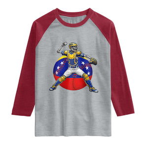 Venezuela Baseball Pitcher Skeleton Raglan Shirt Venezuelan Flag Venezuela Pride Sports Fans TS02 Heather Gray Heather Red Print Your Wear