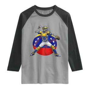 Venezuela Baseball Pitcher Skeleton Raglan Shirt Venezuelan Flag Venezuela Pride Sports Fans TS02 Sport Gray Black Print Your Wear